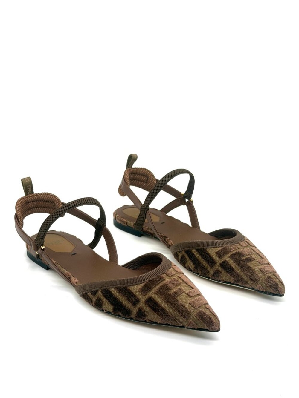 FENDI Colibri Lite FF Tapestry Logo Velvet Flat Slingback Sandals Shoes - Picture 8 of 16